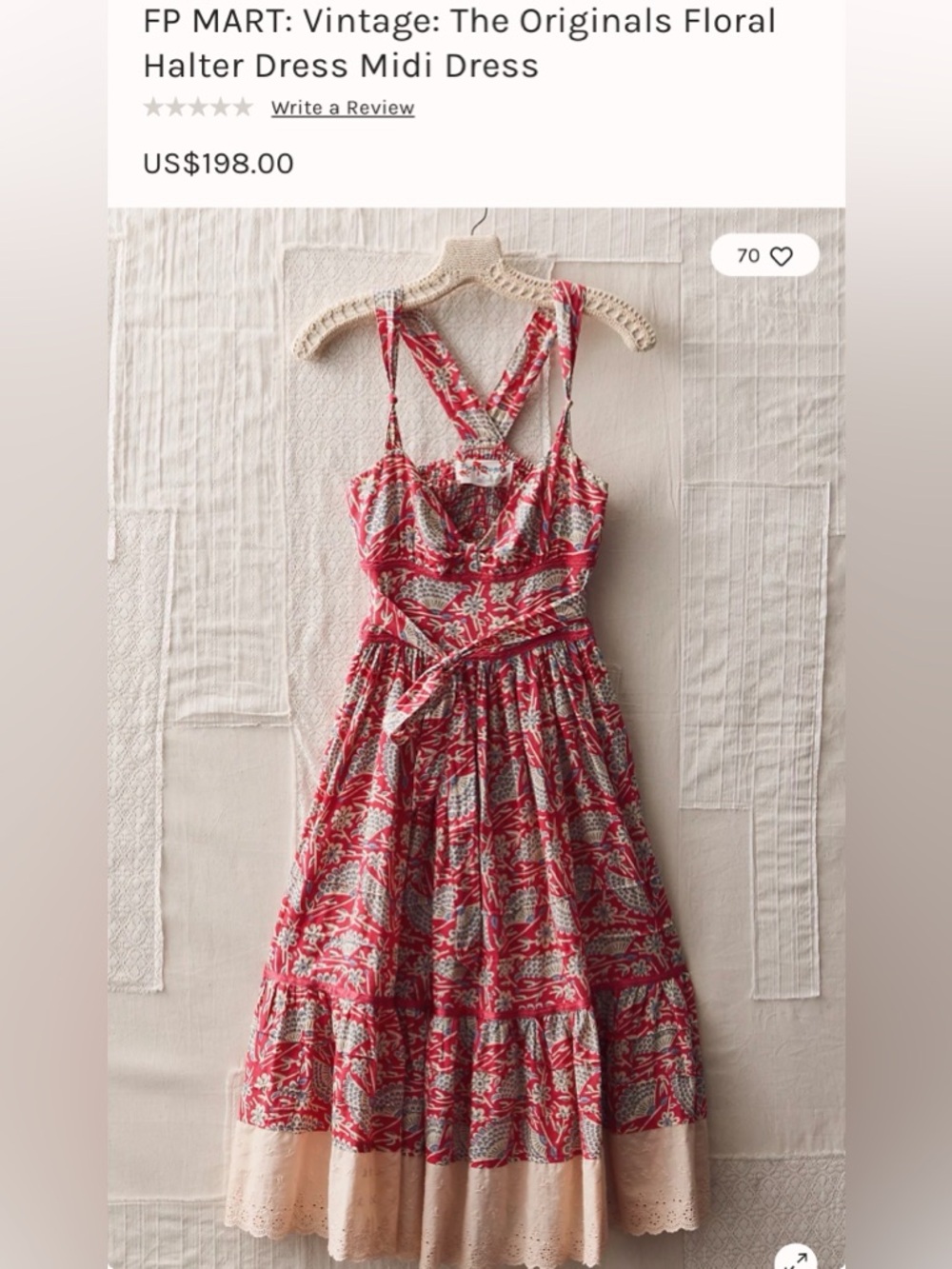 FREE PEOPLE Green Floral Halter Midi Cotton Dress with White Eyelet Trim - Picture 13 of 13